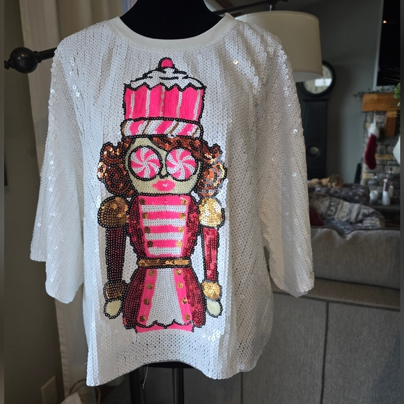 SIMPLY SOUTHERN Preppy Sequins Nutcracker Christmas Holiday Blouse Women’s Large - Picture 6 of 7